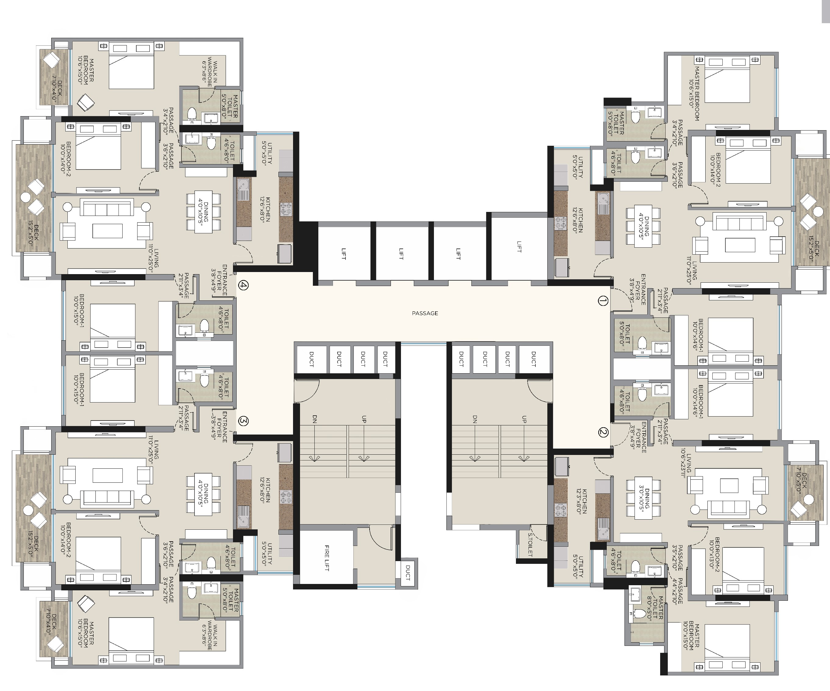 3 BHK Floor Plan Wing C